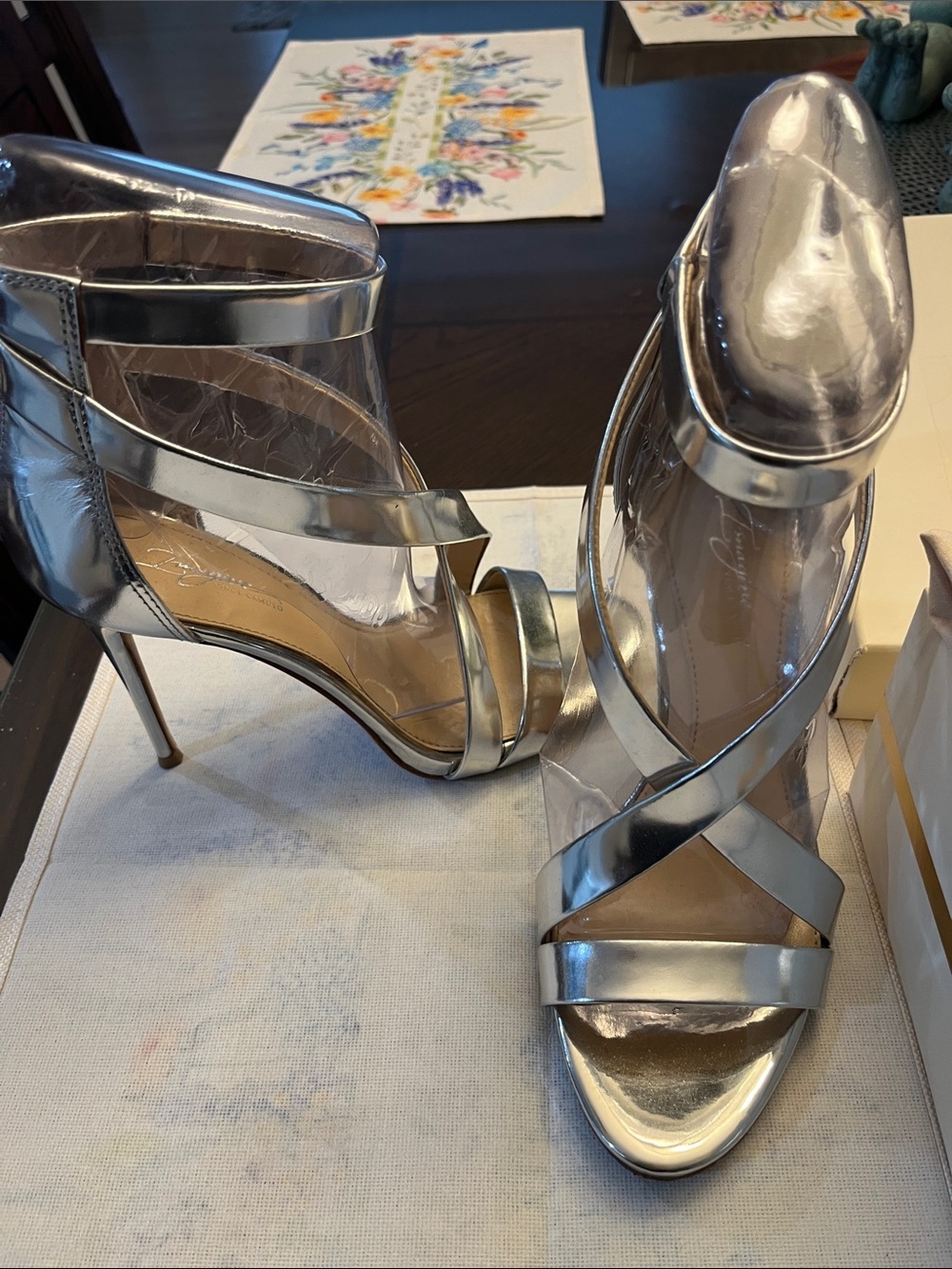 Vince Camuto Metallic Silver Strappy Stiletto Sandals